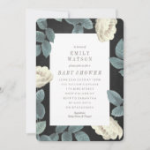 White Rose Flower Chalkboard Baby shower Invite Kaart (Voorkant)