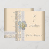 White Rose Flower Cream Fabulous 50th Birthday Kaart (Voorkant / Achterkant)