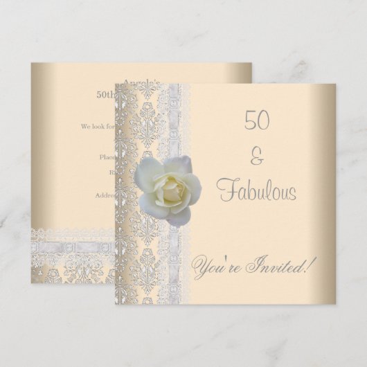 White Rose Flower Cream Fabulous 50th Birthday Kaart (Voorkant / Achterkant)