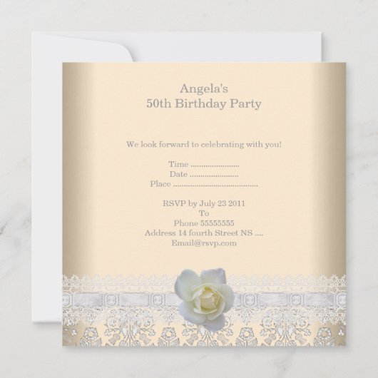 White Rose Flower Cream Fabulous 50th Birthday Kaart (Achterkant)