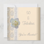 White Rose Flower Cream Fabulous 50th Birthday Kaart (Voorkant)