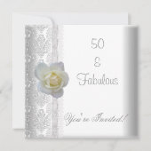 White Rose Flower Fabulous 50th Birthday Party Kaart (Voorkant)