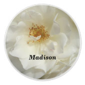 White Rose Flower Foto met naam Large Bloom Keramische Knop (Voorkant)