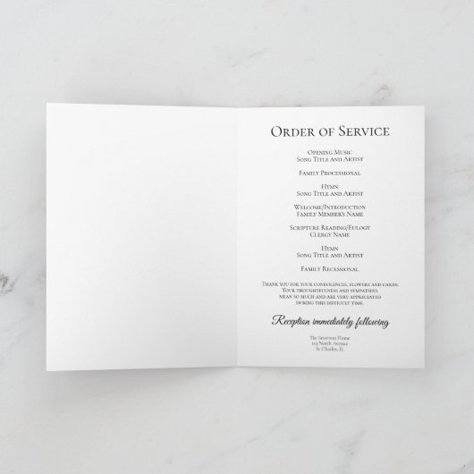 White Rose Flower Funeral Memorial Service Gevouwe Programma (Binnen)