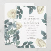 White Rose Flower Lijst Baby shower Invitation Kaart (Voorkant / Achterkant)