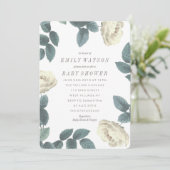 White Rose Flower Lijst Baby shower Invitation Kaart (Staand voorkant)