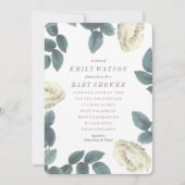White Rose Flower Lijst Baby shower Invitation Kaart (Voorkant)