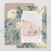 White Rose Flower Photo Card Geboortedatum bekendm Aankondiging (Voorkant / Achterkant)