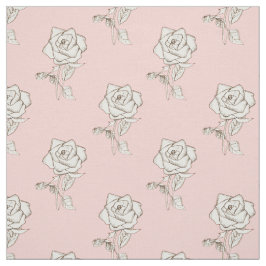 White Rose Flowers Baby Pink Pastel Blush Stof