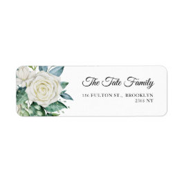White Rose Flowers Eucalyptus Baptism Address Etiket