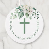 White Rose Flowers Eucalyptus Baptisme Hartelijk d Bedankjes Labels (Voorkant)