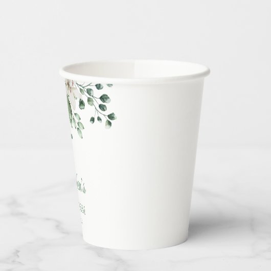White Rose Flowers Eucalyptus Baptisme Papieren Bekers (Links)
