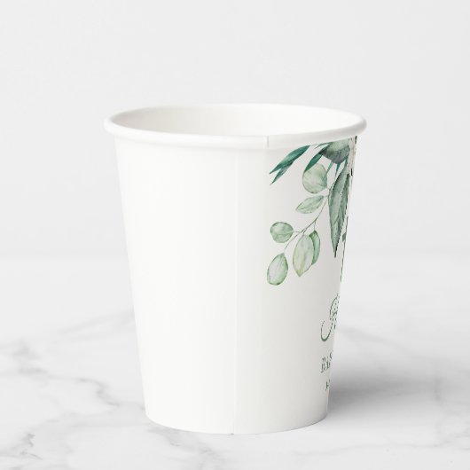 White Rose Flowers Eucalyptus Baptisme Papieren Bekers (Rechts)