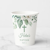 White Rose Flowers Eucalyptus Baptisme Papieren Bekers (Voorkant)