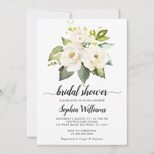 White Rose Flowers Greenery Vrijgezellenfeest Kaart (Voorkant)