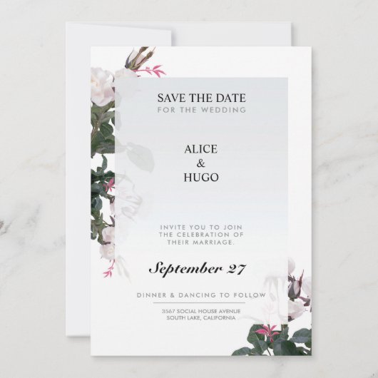 White Rose Flowers Love Weddencard Kaart (Achterkant)