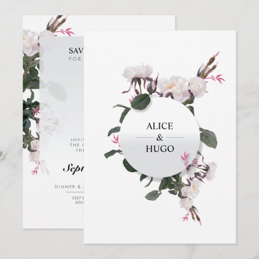 White Rose Flowers Love Weddencard Kaart (Voorkant / Achterkant)