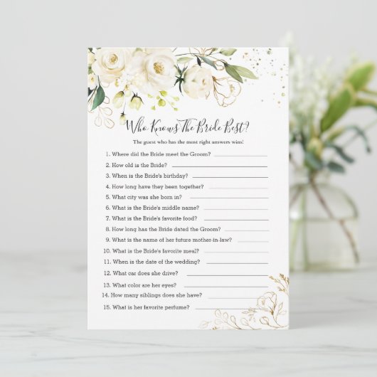 White Rose Foliage die de beste bride kent Kaart (Staand voorkant)