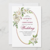 White Rose Formal Burgundy Floral Wedding Kaart (Voorkant)