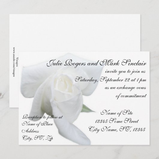 White Rose Formal Wedding Persoonlijke Uitnodiging (Voorkant / Achterkant)