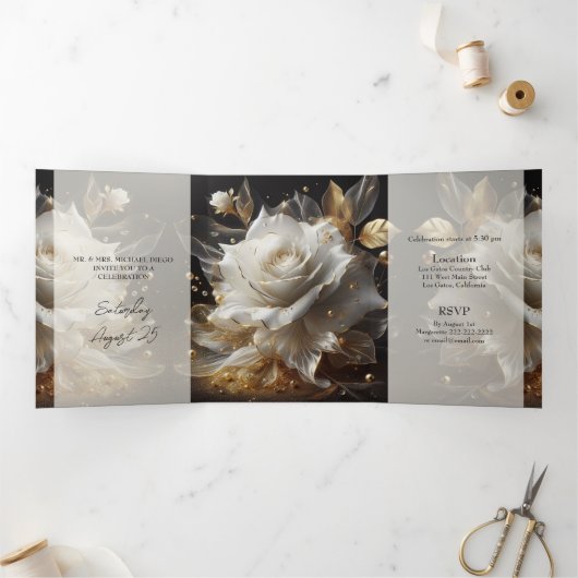 White Rose Foto Quinceanera Party Uitnodiging (Binnen)