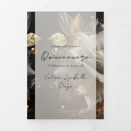 White Rose Foto Quinceanera Party Uitnodiging (Cover)
