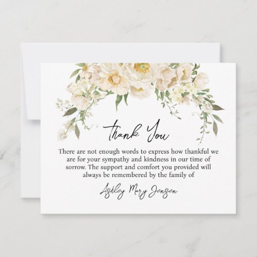 White Rose Funeral Thank You Note Card Bereavement Bedankkaart (Voorkant)