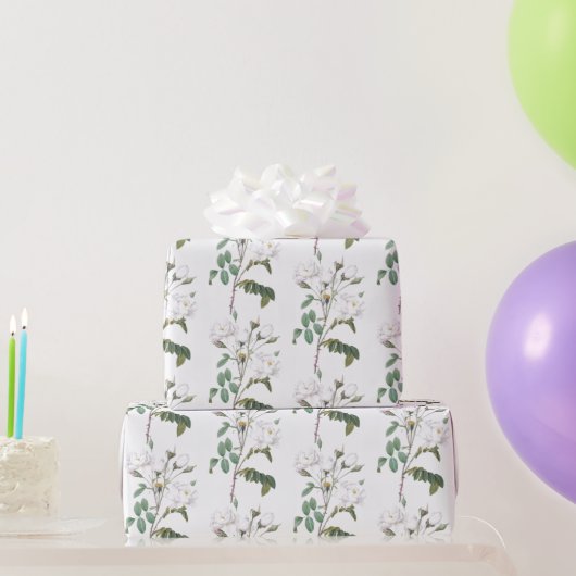 White Rose Garden Flower Floral Pattern Art Cadeaupapier (Feestgeschenken)