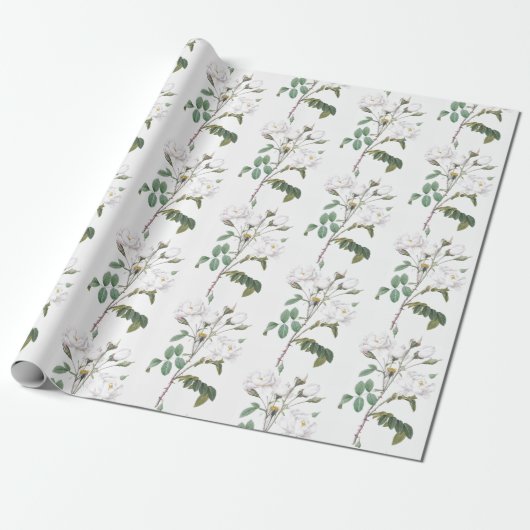 White Rose Garden Flower Floral Pattern Art Cadeaupapier (Uitgerold)