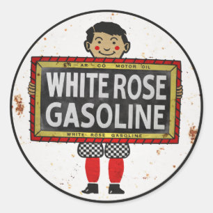 White Rose Gasoline sign rusted versie Ronde Sticker