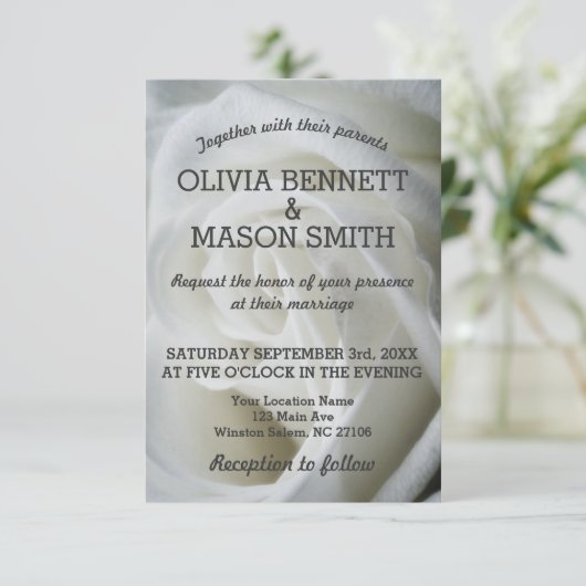 White Rose getextureerde bruiloft Kaart (Staand voorkant)