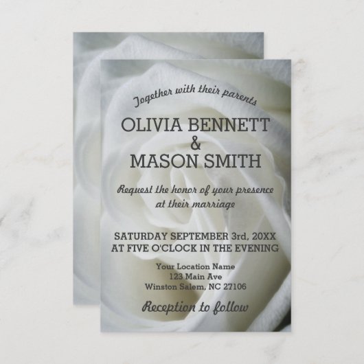 White Rose getextureerde bruiloft Kaart (Voorkant / Achterkant)