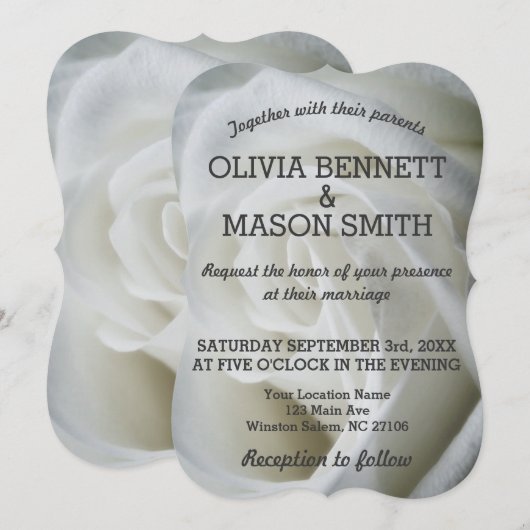 White Rose getextureerde bruiloft Kaart (Voorkant / Achterkant)