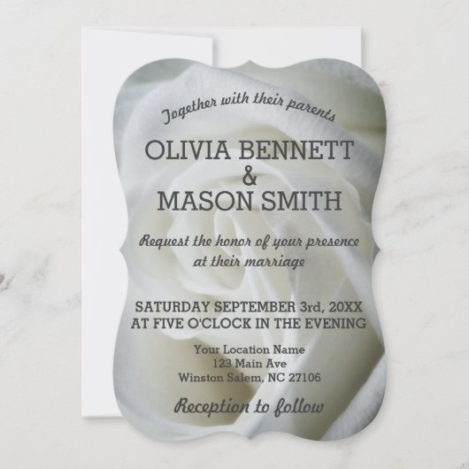 White Rose getextureerde bruiloft Kaart (Voorkant)