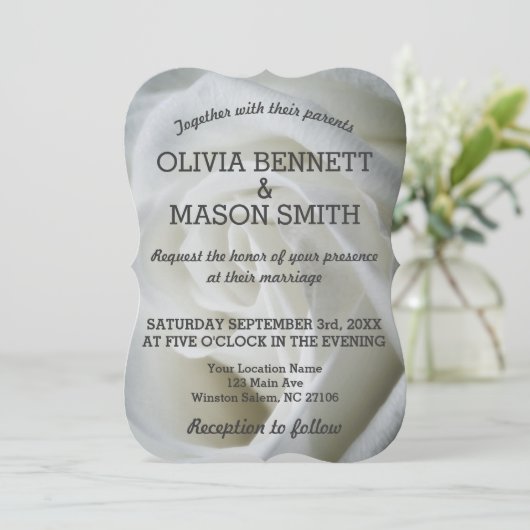 White Rose getextureerde bruiloft Kaart (Staand voorkant)