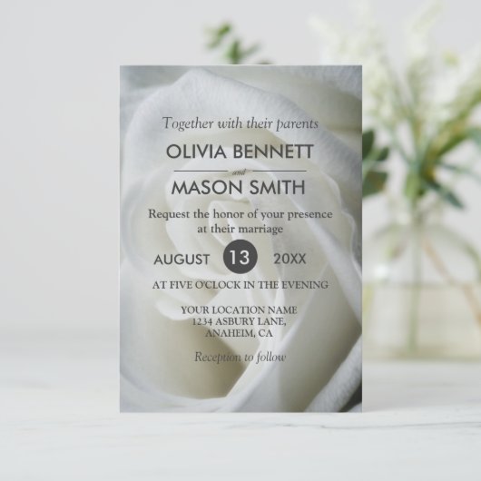 White Rose getextureerde bruiloft Kaart (Staand voorkant)