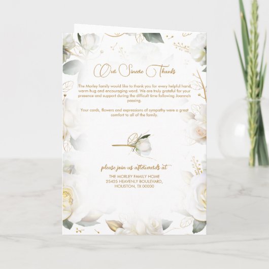 White Rose Gold Bloemen Begrafenisprogramma Programma (Achterkant)