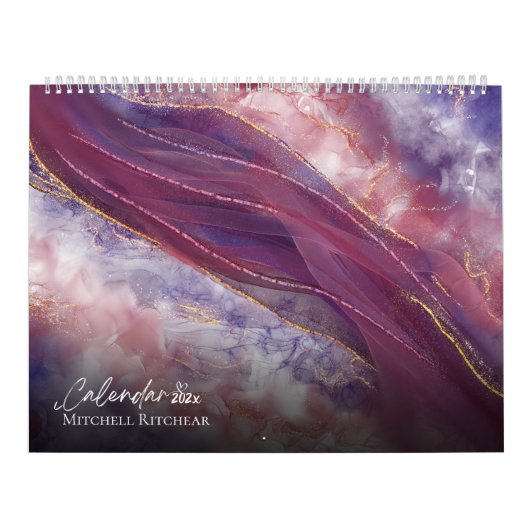 White Rose gold blue Marble waterverf Glitter Kalender (Hoes)