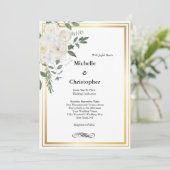 White Rose Gold Border Floral Elegant Wedding Kaart (Staand voorkant)