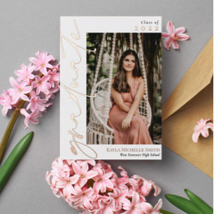 White Rose Gold Calligraphy Photo Afstuderen Folie Uitnodiging