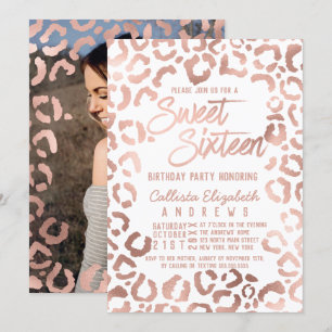White Rose Gold Cheetah Leopard Sweet 16 Foto Kaart