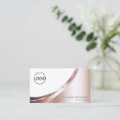 White Rose Gold Decor met Logo en Photo Luxury Visitekaartje (Staand voorkant)