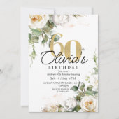 White Rose  & Gold  Dusty Elegant 60th Birthday Kaart (Voorkant)