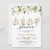 White Rose & Gold Eucalyptus Baby shower Kaart (Voorkant)
