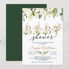 White Rose & Gold Eucalyptus Baby shower Kaart