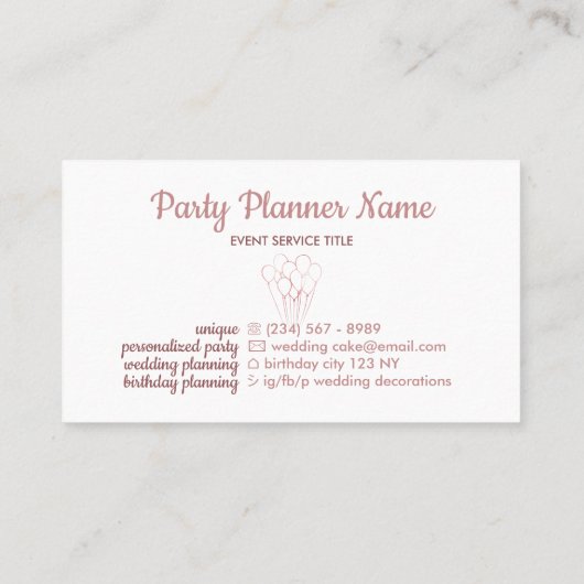 White Rose Gold Event Birthday Party ballon Visitekaartje (Achterkant)