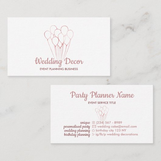 White Rose Gold Event Birthday Party ballon Visitekaartje (Voorkant / Achterkant)