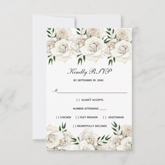 White Rose Gold Floral Formal Elegant Wedding RSVP (Voorkant)