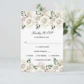 White Rose Gold Floral Formal Elegant Wedding RSVP Kaartje (Staand voorkant)