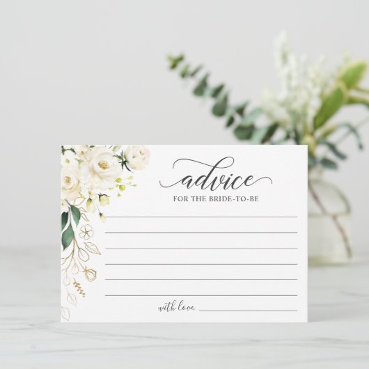 White Rose Gold Floral Greenery Woorden van Advieskaart (Staand voorkant)